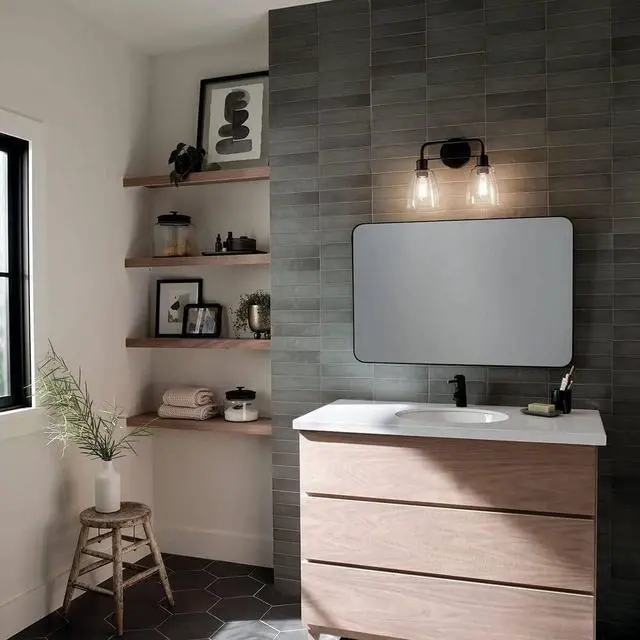Alt view image 4 of 5 - Meller 15.25" 2-Light Bathroom Vanity Light Fixture with Clear Glass in Brushed Nickel, Industrial Modern Wall Mount Over Mirror for Makeup Lighting (15.25" x 7" x 11.25"), 55101NI