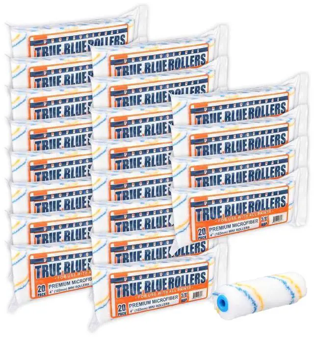 Main image of True Blue 4" Professional Paint Roller Covers, 4 Inch, Best for All Types of Painting Surfaces, Refill Bulk Pack (400, 3/8" Nap)