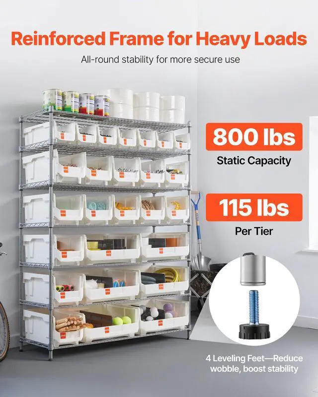Alt view image 3 of 6 - 7-Tier Rolling Bin Storage Rack, 26 Organizer Bins, Bin Rack Storage Steel Wire Shelving System with Wheels, Mobile Tool Organizer for Garage, Warehouse, Office, Restaurant, Kitchen, Classroom