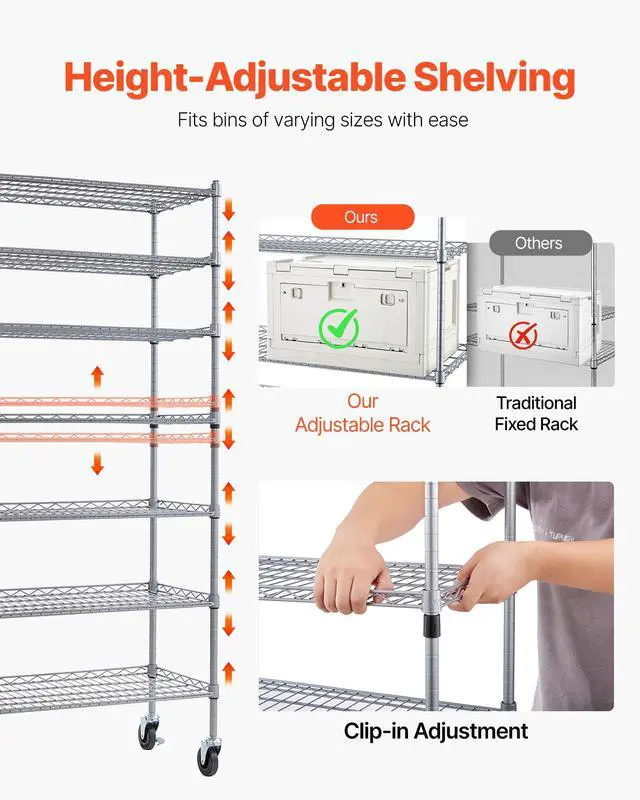 Alt view image 4 of 6 - 7-Tier Rolling Bin Storage Rack, 26 Organizer Bins, Bin Rack Storage Steel Wire Shelving System with Wheels, Mobile Tool Organizer for Garage, Warehouse, Office, Restaurant, Kitchen, Classroom