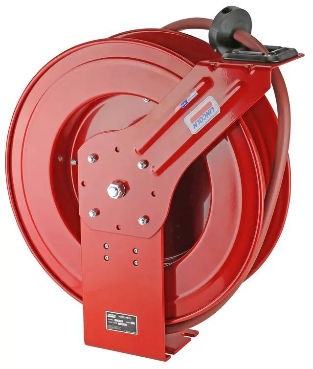Alt view image 2 of 6 - 83753 Value Series Air/Water Retractable Hose Reel with 50' x 3/8" Rubber Air Hose, 1/4" NPT, 300 PSI, Slotted Mounting Base, 5-Position Adjustable Outlet Arm, All-Steel Construction, Red