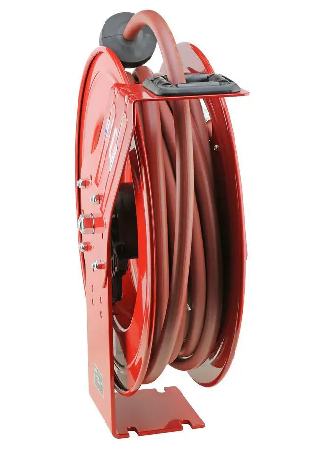 Alt view image 3 of 6 - 83753 Value Series Air/Water Retractable Hose Reel with 50' x 3/8" Rubber Air Hose, 1/4" NPT, 300 PSI, Slotted Mounting Base, 5-Position Adjustable Outlet Arm, All-Steel Construction, Red