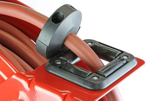 Alt view image 4 of 6 - 83753 Value Series Air/Water Retractable Hose Reel with 50' x 3/8" Rubber Air Hose, 1/4" NPT, 300 PSI, Slotted Mounting Base, 5-Position Adjustable Outlet Arm, All-Steel Construction, Red