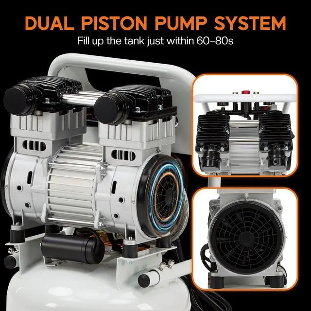 Alt view image 4 of 6 - 10 Gallon Electric Air Compressor, 1.8 HP Vertical Wheeled Tank | Oil-Free Air Compressor with Copper Motor 120 PSI Max Pneumatic Tool Tire Inflation Use