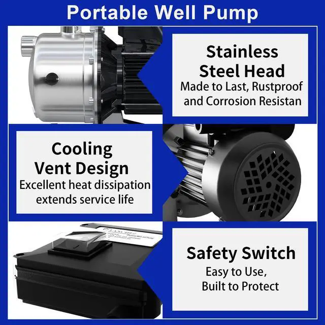 Alt view image 5 of 6 - Shallow Well Pump, Stainless Steel Water Transfer Pump, 115V Garden Irrigation Pump, Water Booster Jet Pump for Home Garden Lawn Farm, Silver