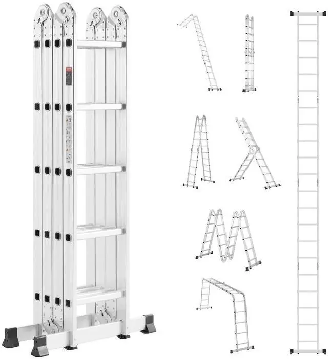 Main image of Multi-Purpose Folding Ladder, 7-in-1 Tall Extension Step Ladder, A Frame 5 Step Telescoping Ladder, 19ft Reach Height Heavy Duty Adjustable Ladder, 330 lbs Capacity for Home Outdoor Metal