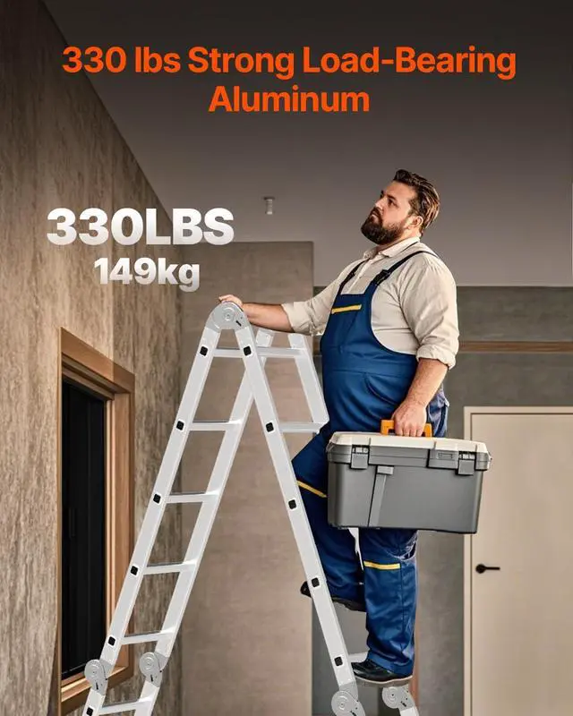 Alt view image 3 of 6 - Multi-Purpose Folding Ladder, 7-in-1 Tall Extension Step Ladder, A Frame 5 Step Telescoping Ladder, 19ft Reach Height Heavy Duty Adjustable Ladder, 330 lbs Capacity for Home Outdoor Metal