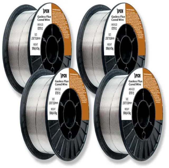 Main image of (4 Pack) PGN Flux Core Welding Wire - E71T-11.030 Inch, 10 Pound Spool - Gasless Mild Steel Welding Wire with Low Splatter - For All Position Arc Welding