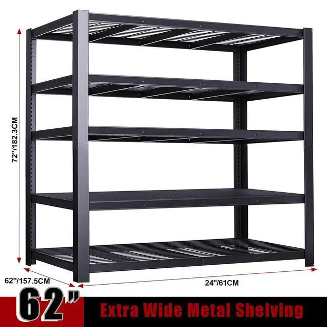 Alt view image 3 of 6 - 62" W 3050LBS Storage Shelves Unit,5 Tier Heavy Duty Metal Shelving Unit and Storage Large Rack,72" H x62 W x24 D Adjustable Metal Shelving Unit,Garage Shelves for Basement,Warehouse