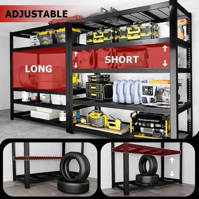 Alt view image 6 of 6 - 62" W 3050LBS Storage Shelves Unit,5 Tier Heavy Duty Metal Shelving Unit and Storage Large Rack,72" H x62 W x24 D Adjustable Metal Shelving Unit,Garage Shelves for Basement,Warehouse