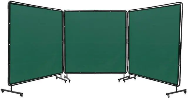 Main image of Welding Screen with Frame, 6' x 6' 3 Panel Welding Curtain Screens, Flame-Resistant Vinyl Welding Protection Screen on 12 Swivel Wheels (6 Lockable), Movable & Professional for Workshop, Green