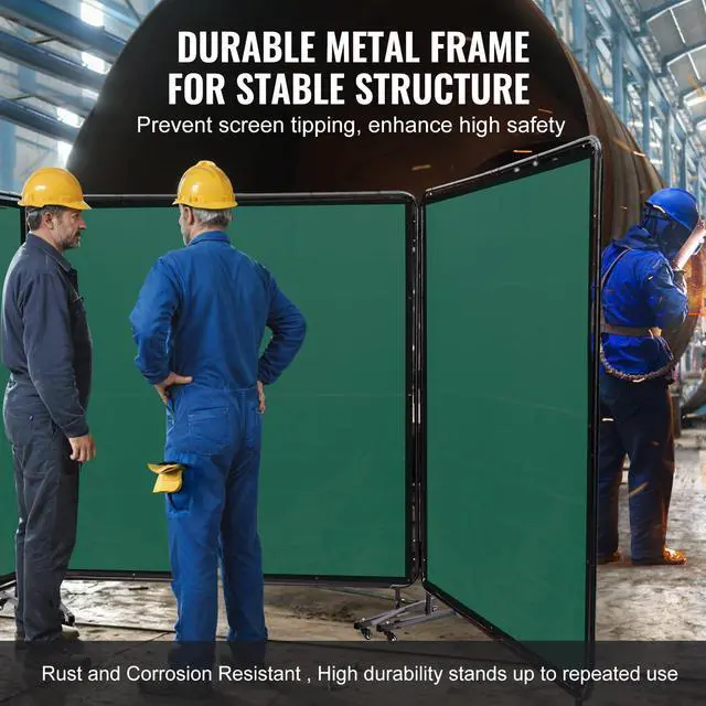 Alt view image 4 of 6 - Welding Screen with Frame, 6' x 6' 3 Panel Welding Curtain Screens, Flame-Resistant Vinyl Welding Protection Screen on 12 Swivel Wheels (6 Lockable), Movable & Professional for Workshop, Green