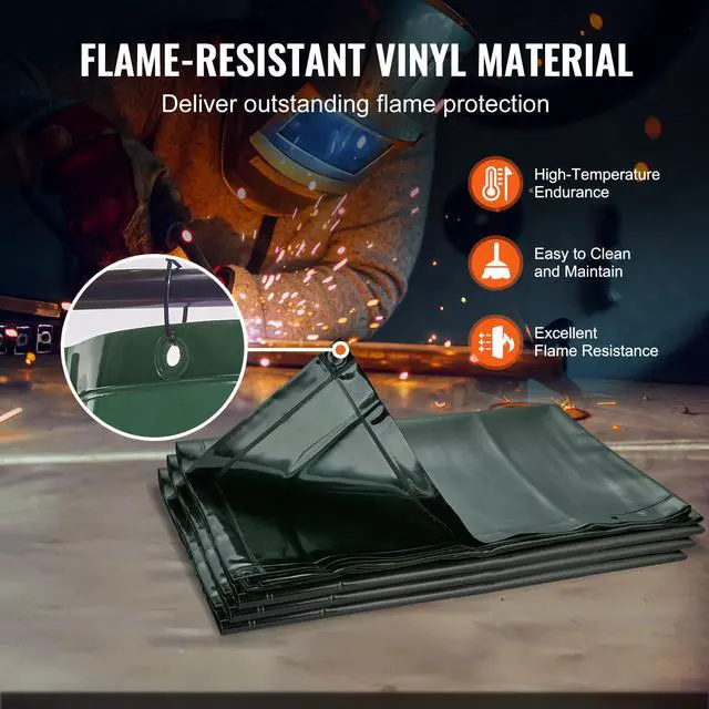 Alt view image 5 of 6 - Welding Screen with Frame, 6' x 6' 3 Panel Welding Curtain Screens, Flame-Resistant Vinyl Welding Protection Screen on 12 Swivel Wheels (6 Lockable), Movable & Professional for Workshop, Green