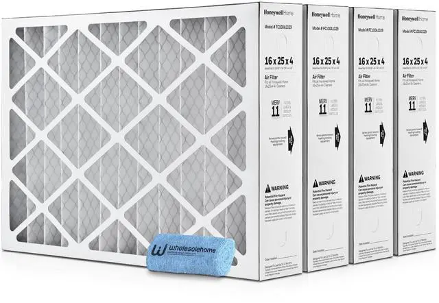 Main image of 16x25x4 Air Filter Replacement MERV 11, FC100A1029 Pleated HVAC AC Furnace Filters with Cleaning Cloth, 4-Pack (Actual Size: 15.94 x 24.86 x 4.38 Inches)