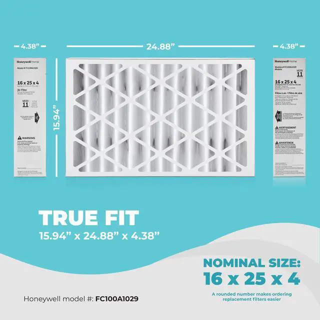 Alt view image 2 of 6 - 16x25x4 Air Filter Replacement MERV 11, FC100A1029 Pleated HVAC AC Furnace Filters with Cleaning Cloth, 4-Pack (Actual Size: 15.94 x 24.86 x 4.38 Inches)