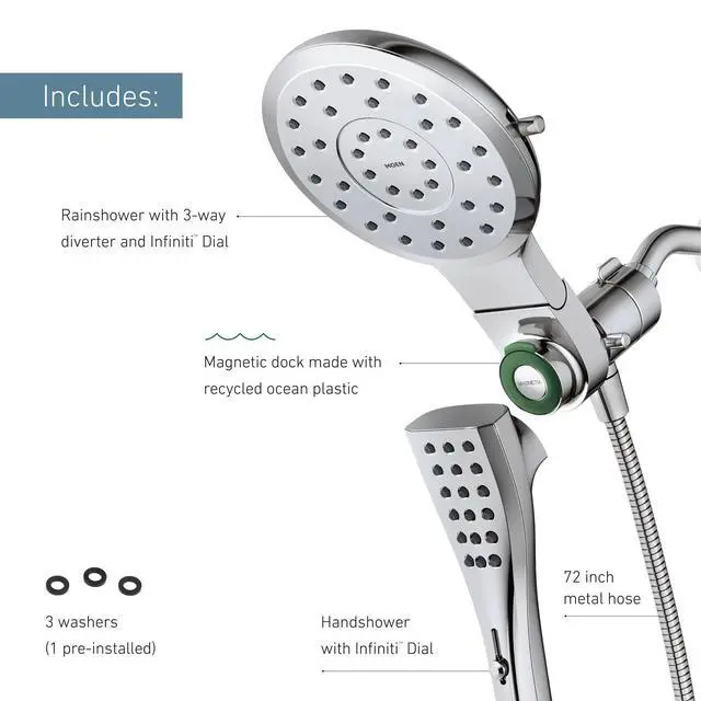 Alt view image 5 of 6 - 220C3EP Verso Eight-Function 7" Diameter Spray Head Standard With Handshower with Eco Performance, Chrome, 72" Hose