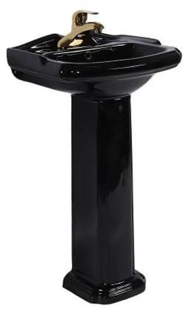 Main image of Cloakroom Space Saving 19" W x 34" H x 15" Proj. Small Bathroom Black Pedestal Sink, Vitreous China, with Overflow, Compatible with 4 in. Centerset Faucets