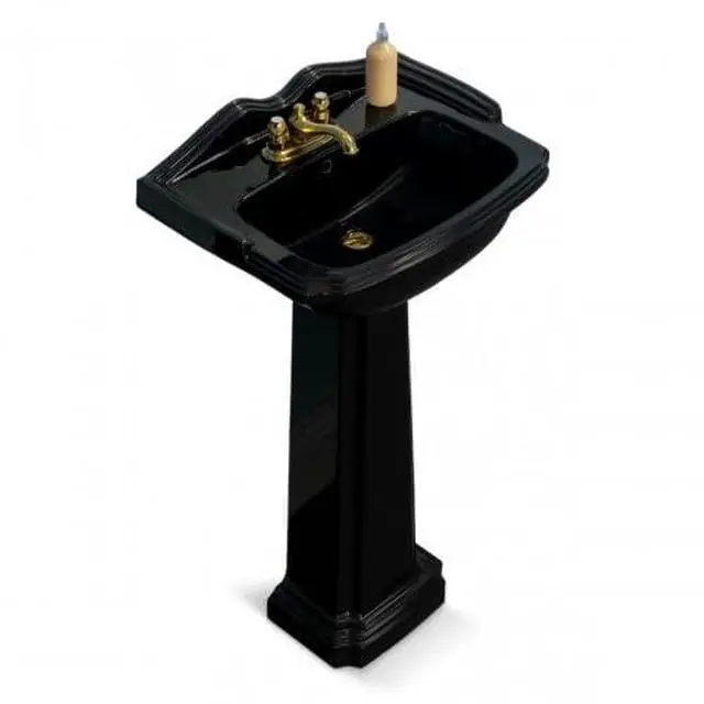 Alt view image 2 of 5 - Cloakroom Space Saving 19" W x 34" H x 15" Proj. Small Bathroom Black Pedestal Sink, Vitreous China, with Overflow, Compatible with 4 in. Centerset Faucets