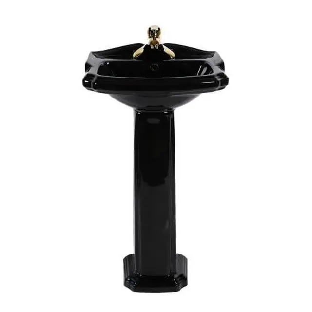 Alt view image 3 of 5 - Cloakroom Space Saving 19" W x 34" H x 15" Proj. Small Bathroom Black Pedestal Sink, Vitreous China, with Overflow, Compatible with 4 in. Centerset Faucets