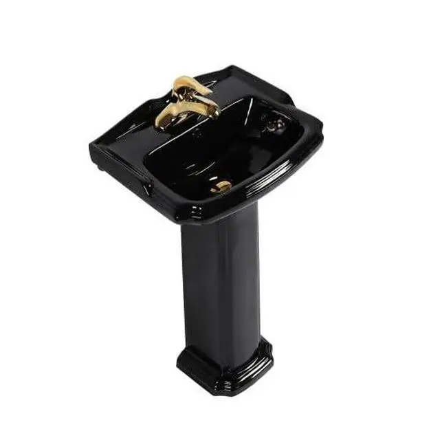 Alt view image 4 of 5 - Cloakroom Space Saving 19" W x 34" H x 15" Proj. Small Bathroom Black Pedestal Sink, Vitreous China, with Overflow, Compatible with 4 in. Centerset Faucets