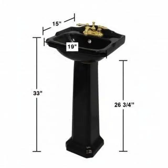 Alt view image 5 of 5 - Cloakroom Space Saving 19" W x 34" H x 15" Proj. Small Bathroom Black Pedestal Sink, Vitreous China, with Overflow, Compatible with 4 in. Centerset Faucets