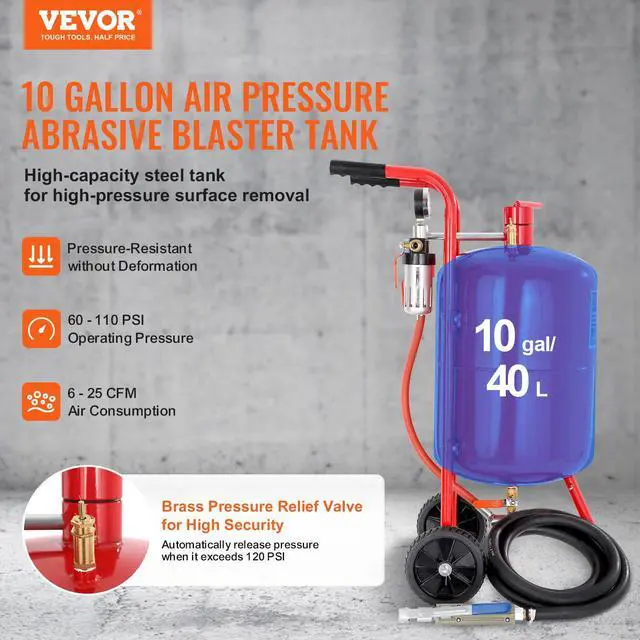 Alt view image 2 of 6 - Sand Blaster 10Gal Pot Sandblaster, 125 Psi Pressure Sand Blasting Complete Kit for Paint, Stain, Rust Removal and Special Surface Treatment of Material