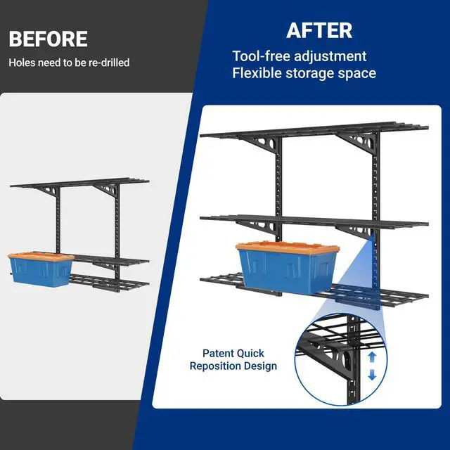 Alt view image 6 of 6 - 2 Pack 3-Tier 1x4ft Garage Storage Wall Shelving, 12x48inch per Shelf Height Adjustable Floating Shelves, Heavy Duty Wall Mounted Shelve, 1200lbs Weight Capacity, Black, Classic Series