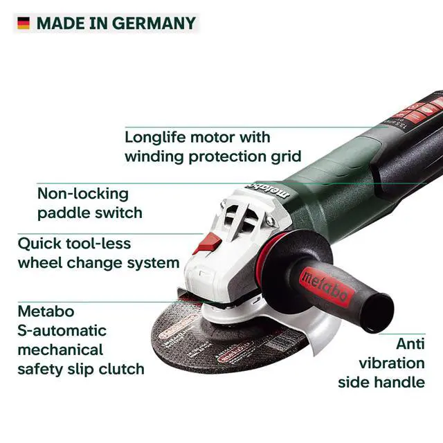 Alt view image 4 of 6 - Metabo 6-Inch Angle Grinder | 13.5 Amp | 9,600 RPM | Electronics | Non-locking Paddle Switch | WEP 15-150 Quick