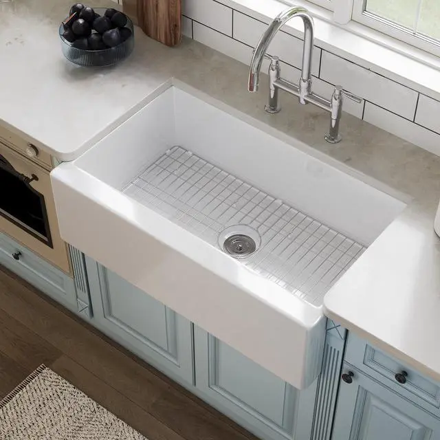 Main image of 33" L x 20" W White Farmhouse Kitchen Sink Fireclay Apron Front Undermount Farm Sink Single Bowl Pure White Farmer Sink Large Capacity Deep Kitchen Sink with Accessories