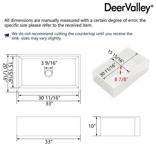 Alt view image 4 of 6 - 33" L x 20" W White Farmhouse Kitchen Sink Fireclay Apron Front Undermount Farm Sink Single Bowl Pure White Farmer Sink Large Capacity Deep Kitchen Sink with Accessories