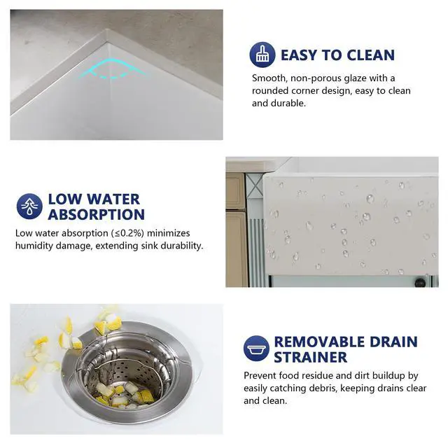 Alt view image 5 of 6 - 33" L x 20" W White Farmhouse Kitchen Sink Fireclay Apron Front Undermount Farm Sink Single Bowl Pure White Farmer Sink Large Capacity Deep Kitchen Sink with Accessories