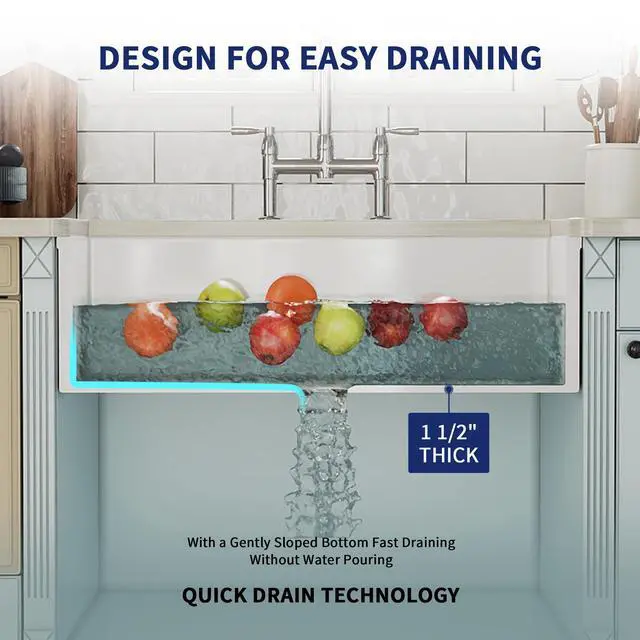 Alt view image 6 of 6 - 33" L x 20" W White Farmhouse Kitchen Sink Fireclay Apron Front Undermount Farm Sink Single Bowl Pure White Farmer Sink Large Capacity Deep Kitchen Sink with Accessories