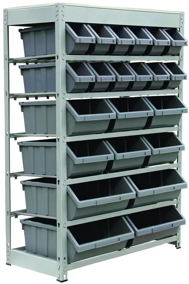 Main image of Bin Rack Storage System Heavy Duty Steel Rack Organizer Shelving Unit w/ 22 Plastic Bins in 6 tiers