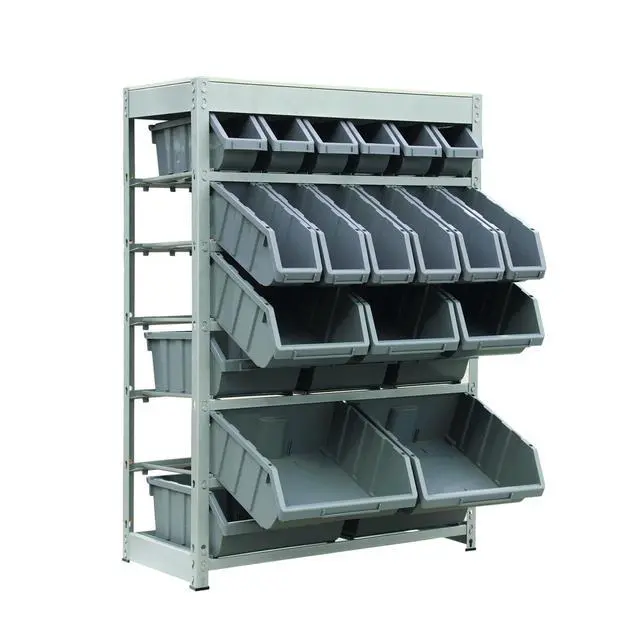 Alt view image 2 of 4 - Bin Rack Storage System Heavy Duty Steel Rack Organizer Shelving Unit w/ 22 Plastic Bins in 6 tiers