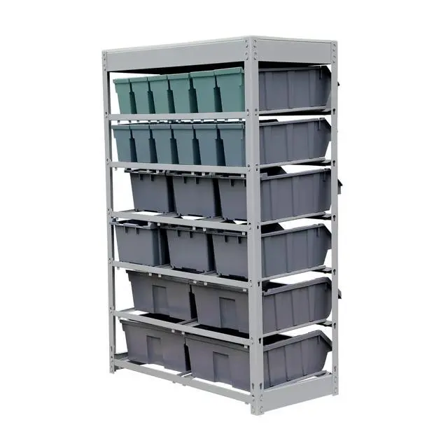 Alt view image 3 of 4 - Bin Rack Storage System Heavy Duty Steel Rack Organizer Shelving Unit w/ 22 Plastic Bins in 6 tiers