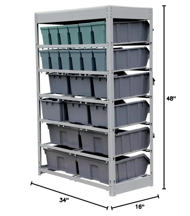 Alt view image 4 of 4 - Bin Rack Storage System Heavy Duty Steel Rack Organizer Shelving Unit w/ 22 Plastic Bins in 6 tiers