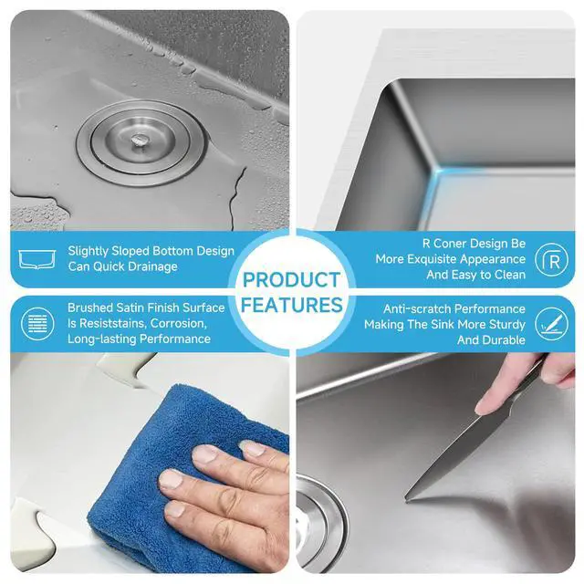 Alt view image 5 of 6 - 33x22 Drop In Double Bowl 33 Inch Topmount 50/50 Kitchen Sink | 304 Stainless Steel, 18 Gauge Thickness, Commercial Grade Satin Finish, Strainer & Grid Included, 33" x 22" x 9"