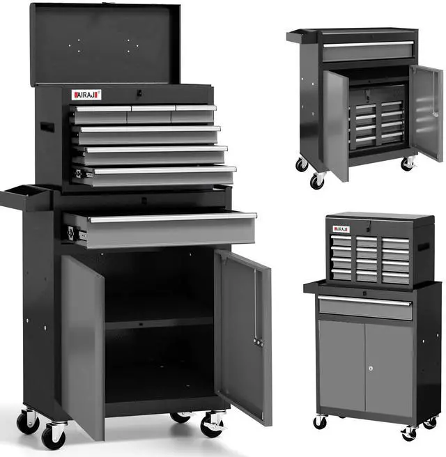 Main image of Tool Chest 7-Drawer | 40'' H Rolling Tool Chest with Wheels | Detachable Top Metal Tool Box | Garage Storage Cabinet for Repair Room,Warehouse | Rolling Tool Box with Hooks,Liners,Tray Divider | Black