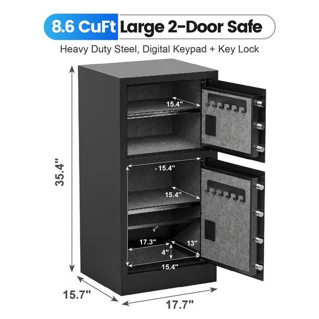 Alt view image 2 of 6 - 8.6 Cu Ft Extra Large Home Safe with Fireproof and Waterproof Bag,Heavy Duty Double Door Security Safe Box with Removable Shelves,Digital Safes with Hidden Lock Box for Cash Files Office