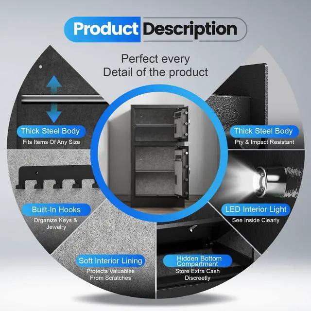 Alt view image 3 of 6 - 8.6 Cu Ft Extra Large Home Safe with Fireproof and Waterproof Bag,Heavy Duty Double Door Security Safe Box with Removable Shelves,Digital Safes with Hidden Lock Box for Cash Files Office