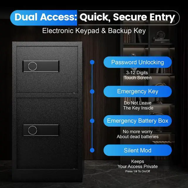 Alt view image 4 of 6 - 8.6 Cu Ft Extra Large Home Safe with Fireproof and Waterproof Bag,Heavy Duty Double Door Security Safe Box with Removable Shelves,Digital Safes with Hidden Lock Box for Cash Files Office