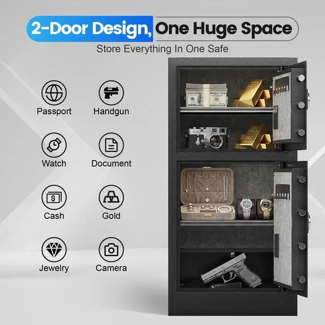 Alt view image 5 of 6 - 8.6 Cu Ft Extra Large Home Safe with Fireproof and Waterproof Bag,Heavy Duty Double Door Security Safe Box with Removable Shelves,Digital Safes with Hidden Lock Box for Cash Files Office