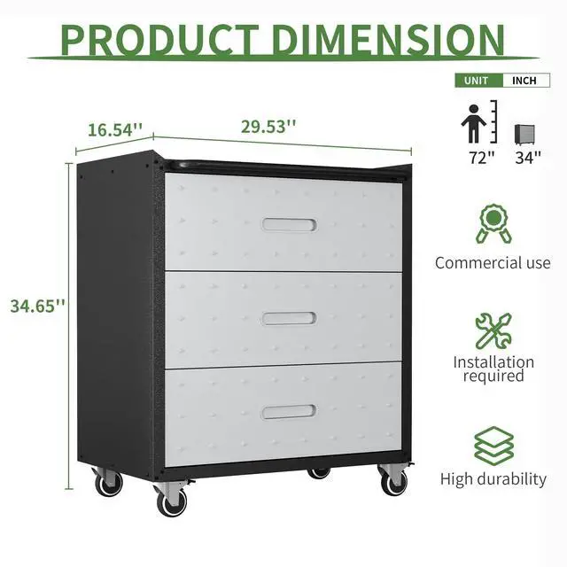 Alt view image 2 of 6 - Metal Mobile Tool Storage Cabinet with Wheels,Heavy Duty Rolling Tool Cabinets for Garage,Metal Storage Cabinets with 3 Drawer,Assembly Required
