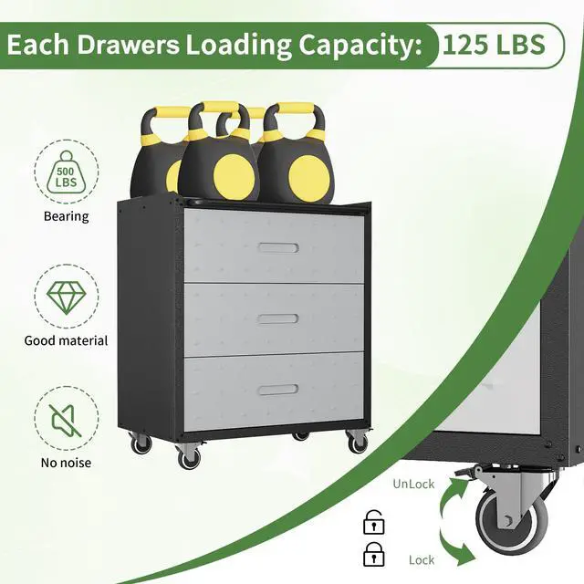 Alt view image 4 of 6 - Metal Mobile Tool Storage Cabinet with Wheels,Heavy Duty Rolling Tool Cabinets for Garage,Metal Storage Cabinets with 3 Drawer,Assembly Required