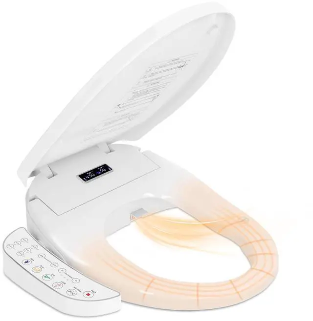 Main image of Smart Heated Toilet Seat for Short V-Shaped Toilets Bidet Warm Water Wash, Self-Cleaning Nozzle, Warm Air Dryer, Deodorizer, Soft-Close Lid, LED Night Light & Touch Panel, Easy Install