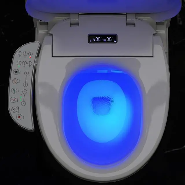 Alt view image 2 of 6 - Smart Heated Toilet Seat for Short V-Shaped Toilets Bidet Warm Water Wash, Self-Cleaning Nozzle, Warm Air Dryer, Deodorizer, Soft-Close Lid, LED Night Light & Touch Panel, Easy Install