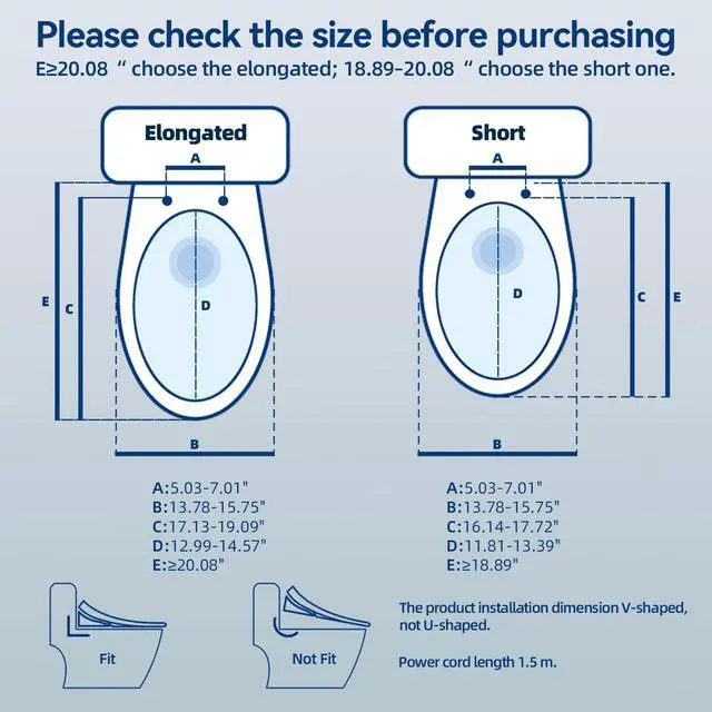 Alt view image 3 of 6 - Smart Heated Toilet Seat for Short V-Shaped Toilets Bidet Warm Water Wash, Self-Cleaning Nozzle, Warm Air Dryer, Deodorizer, Soft-Close Lid, LED Night Light & Touch Panel, Easy Install