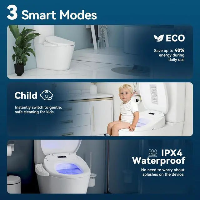 Alt view image 4 of 6 - Smart Heated Toilet Seat for Short V-Shaped Toilets Bidet Warm Water Wash, Self-Cleaning Nozzle, Warm Air Dryer, Deodorizer, Soft-Close Lid, LED Night Light & Touch Panel, Easy Install