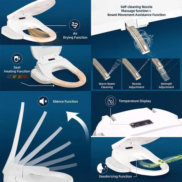 Alt view image 5 of 6 - Smart Heated Toilet Seat for Short V-Shaped Toilets Bidet Warm Water Wash, Self-Cleaning Nozzle, Warm Air Dryer, Deodorizer, Soft-Close Lid, LED Night Light & Touch Panel, Easy Install