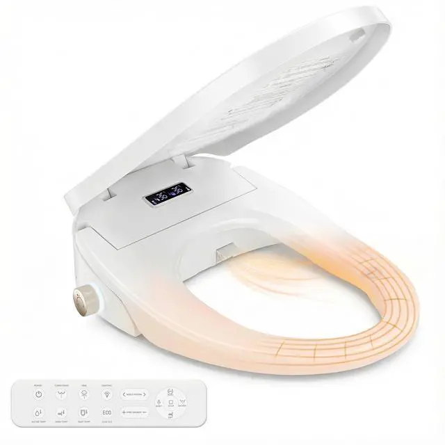 Main image of Smart Heated Toilet Seat for Short V-Shaped Toilets Bidet Warm Water Wash, Self-Cleaning Nozzle, Warm Air Dryer, Deodorizer, Soft-Close Lid, LED Night Light & Remote Control, Easy Install